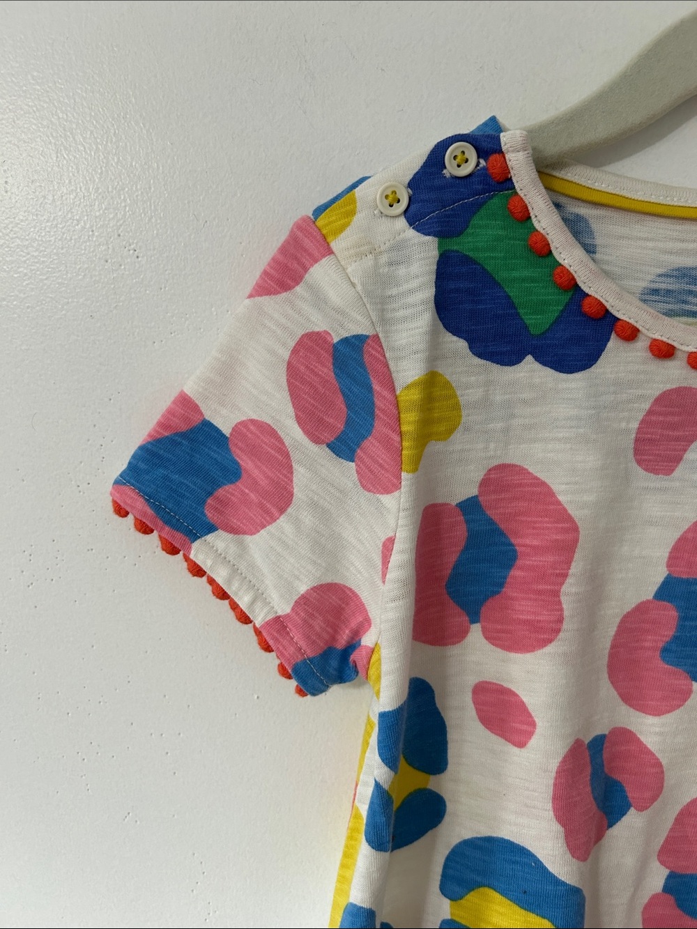 Boden Girls Dress Multicolor Abstract Short Sleeve With Pom Pom Detail Playful - Picture 3 of 11